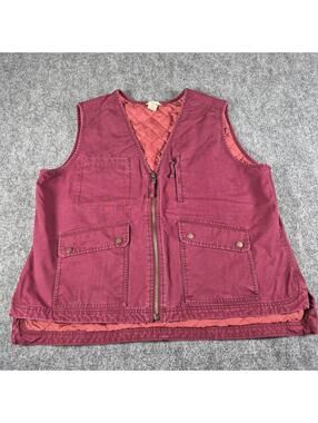 Duluth Trading Company Men's Wine Red Canvas Quilt Lined Vest Full Zip Size 2XL